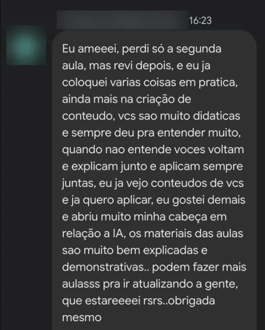 Depoimento sobre as aulas da IA Como Aliada